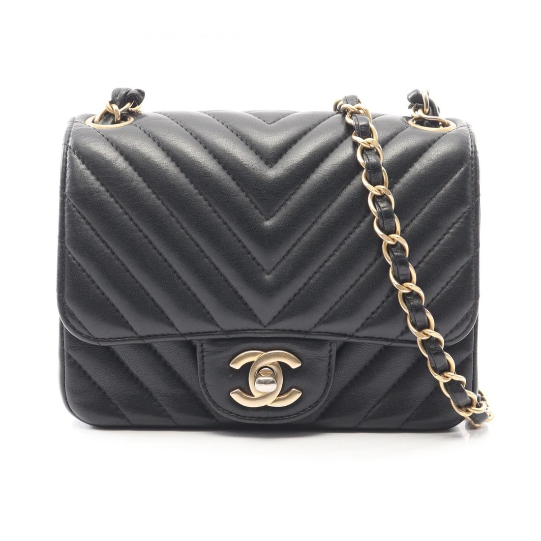 CHANEL CHEVRON V-STITCH MINI SHOULDER BAG LAMB LEATHER: CHANEL Chevron V-Stitch Mini Shoulder Bag Lamb leather Brand: CHANEL Type/Style: Shoulder Bag Material: Lambskin (sheep leather) Color: Black?ish colors Size: (H:5.1inch x W:6.7inch x D:3.1inch) A