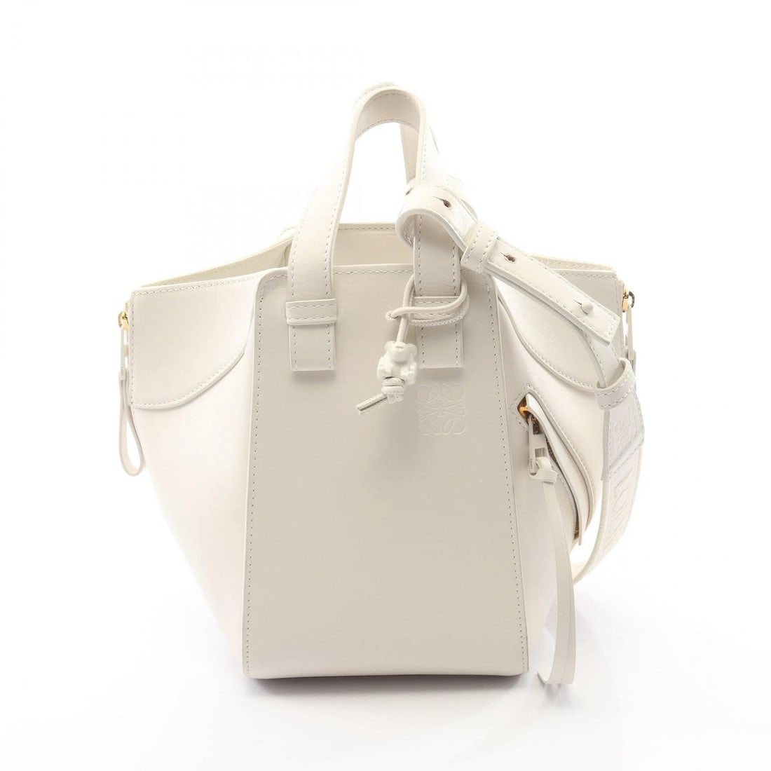LOEWE HAMMOCK BAG COMPACT SHOULDER CROSSBODY HANDBAG: LOEWE Hammock Bag Compact shoulder crossbody Handbag Brand: LOEWE Type/Style: Handbag Material: leather Color: White?ish colors Size: (H:7.9inch x W:5.5inch x D:7.5inch) Accessories: None