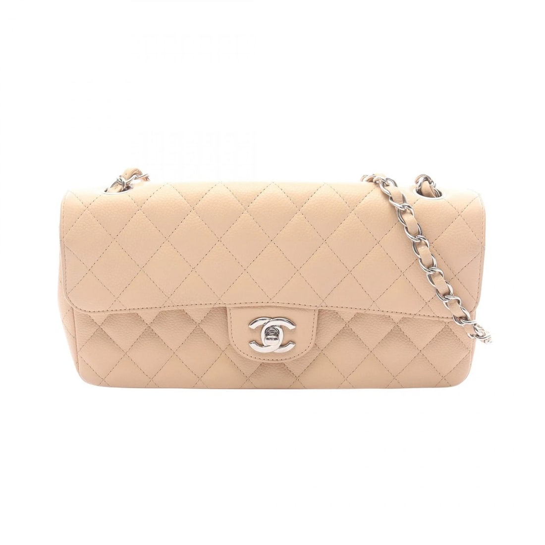 CHANEL MATELASSE EAST WEST CHAIN SHOULDER BAG: CHANEL Matelasse East West Chain Shoulder Bag Brand: CHANEL Type/Style: Shoulder Bag Material: Calfskin (cowhide) Color: Beige?ish colors Size: (H:5.3inch x W:9.8inch x D:1.6inch) Accessories: Non