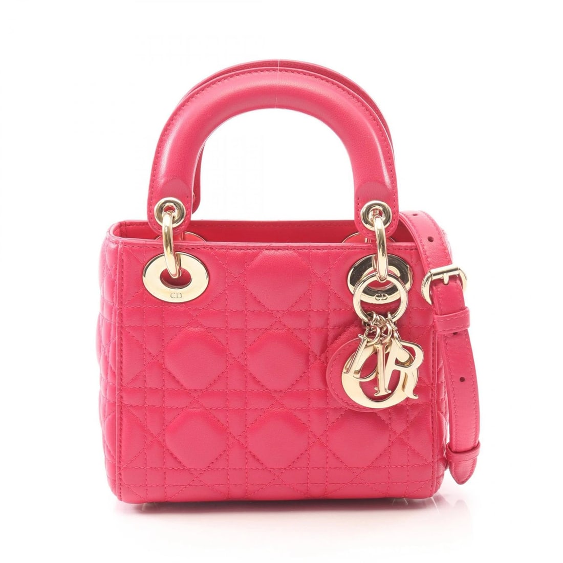 DIOR LADY DIOR MINI CANNAGE SHOULDER CROSSBODY HANDBAG: Dior Lady Dior Mini Cannage Shoulder Crossbody Handbag Brand: DIOR Type/Style: Handbag Material: leather Color: Pink?ish colors Size: (H:5.5inch x W:6.5inch x D:2.8inch) Accessories: None
