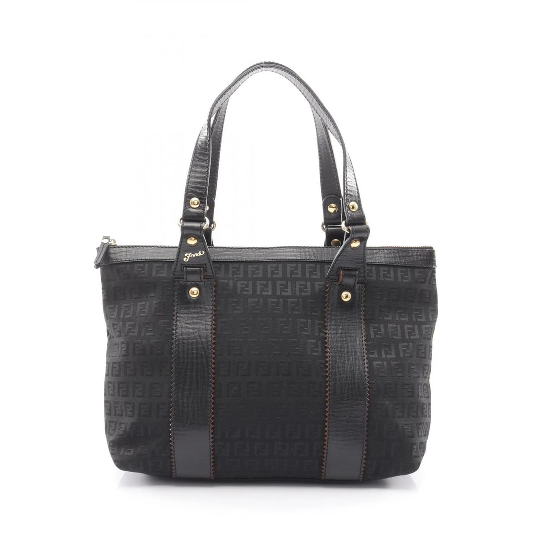 FENDI ZUCCHINO TOTE BAG CANVAS LEATHER BLACK: FENDI Zucchino Tote Bag canvas leather Black Brand: FENDI Type/Style: Tote Bag Material: canvas ? leather Color: Black?ish colors Size: (H:10.2inch x W:12.6inch x D:5.1inch) Accessories: None