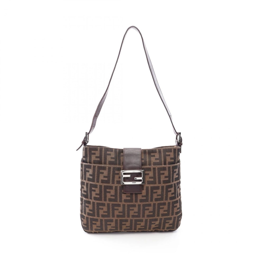 FENDI ZUCCA SHOULDER BAG CANVAS LEATHER BROWN: FENDI Zucca Shoulder Bag canvas leather Brown Brand: FENDI Type/Style: Shoulder Bag Material: canvas ? leather Color: Brown?ish colors Size: (H:9.8inch x W:11.0inch x D:1.6inch) Accessories: None