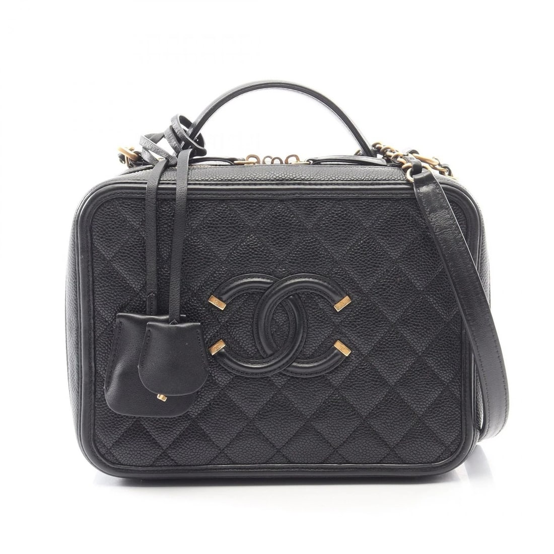 CHANEL MATELASSE VANITY CHAIN SHOULDER CROSSBODY BAG: CHANEL Matelasse Vanity chain Shoulder crossbody Bag Brand: CHANEL Type/Style: Shoulder Bag Material: Grained Calfskin leather Color: Black?ish colors Size: (H:7.1inch x W:9.4inch x D:3.9inch) Acc