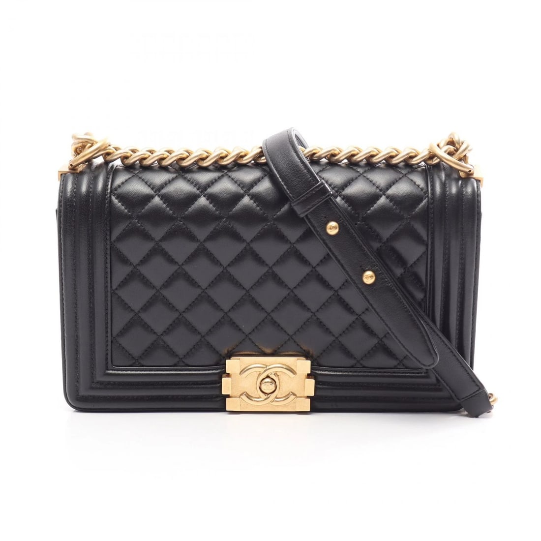 CHANEL BOY SHOULDER BAG LAMBSKIN LEATHER: CHANEL Boy Shoulder Bag Lambskin leather Brand: CHANEL Type/Style: Shoulder Bag Material: Lambskin (sheep leather) Color: Black?ish colors Size: (H:5.7inch x W:9.8inch x D:2.8inch) Accessories: No