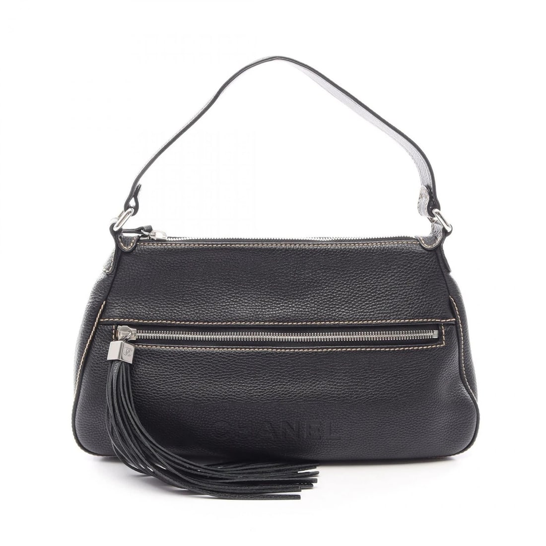 CHANEL LOGO FRINGE SHOULDER HANDBAG BAG: CHANEL Logo fringe Shoulder Handbag Bag Brand: CHANEL Type/Style: Shoulder Bag Material: leather Color: Black?ish colors Size: (H:8.7inch x W:15.4inch x D:4.7inch) Accessories: None Accessories