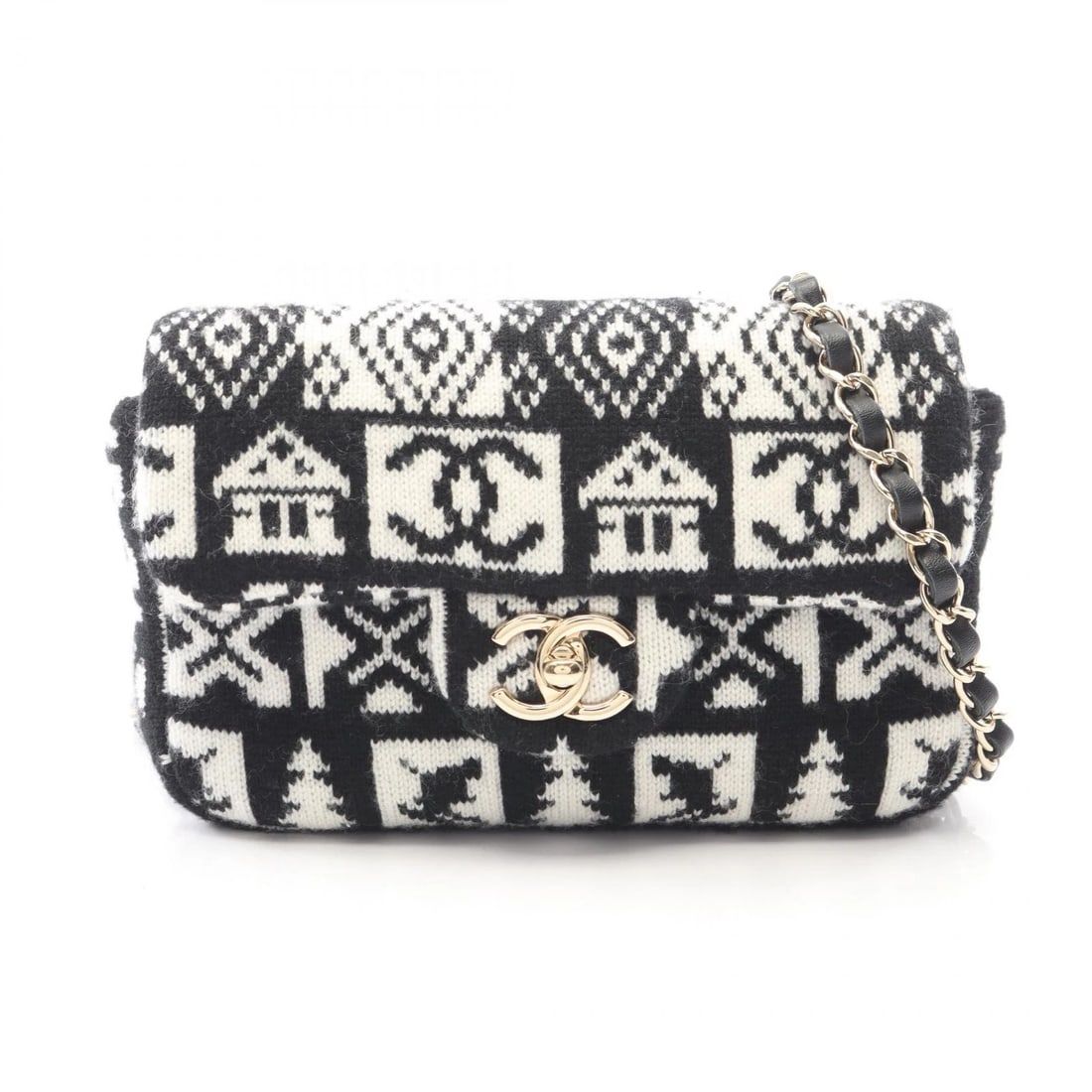 CHANEL COCO NEIGE CROSSBODY CHAIN SHOULDER BAG: CHANEL Coco Neige Crossbody Chain Shoulder Bag Brand: CHANEL Type/Style: Shoulder Bag Material: wool Color: Black?ish colors ? White?ish colors Size: (H:5.1inch x W:7.5inch x D:1.6inch) Accessorie