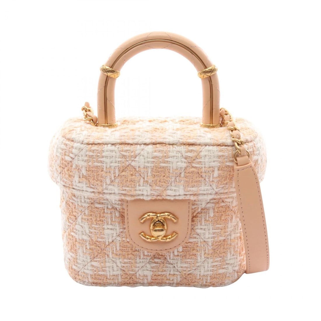 CHANEL MATELASSE VANITY CHAIN CROSSBODY SHOULDER BAG: CHANEL Matelasse Vanity chain crossbody Shoulder Bag Brand: CHANEL Type/Style: Shoulder Bag Material: Fabric ? leather Color: Beige?ish colors ? White?ish colors Size: (H:4.7inch x W:5.5inch x D:2.8in