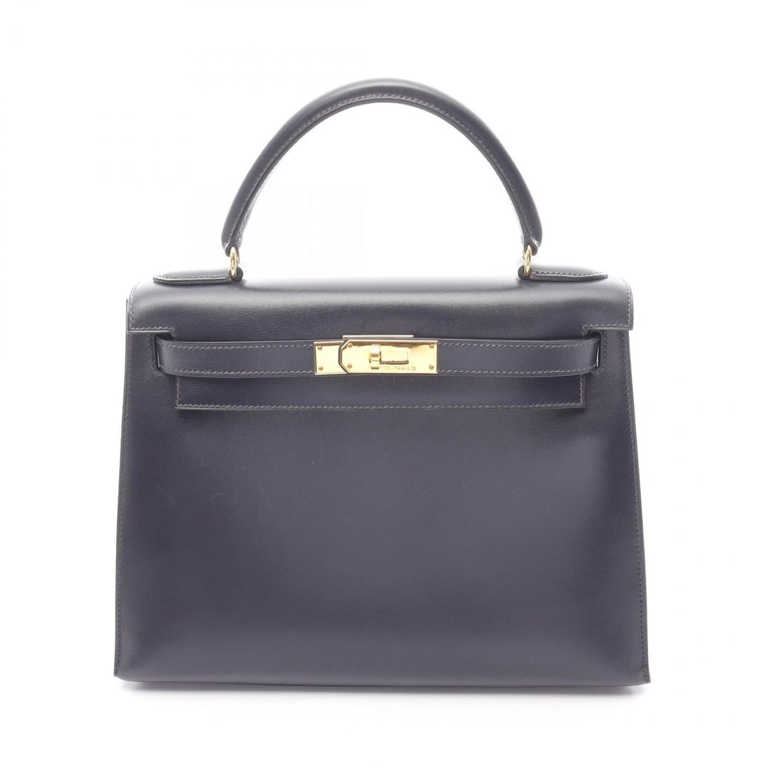 HERMES KELLY 28 SHOULDER HANDBAG BOX CALF LEATHER: HERMES Kelly 28 shoulder Handbag Box calf leather Brand: HERMES Type/Style: Handbag Material: Box calf leather ? Calfskin (cowhide) Color: Blue indigo / Navy?ish colors Size: (H:8.3inch x W:11.0inch x