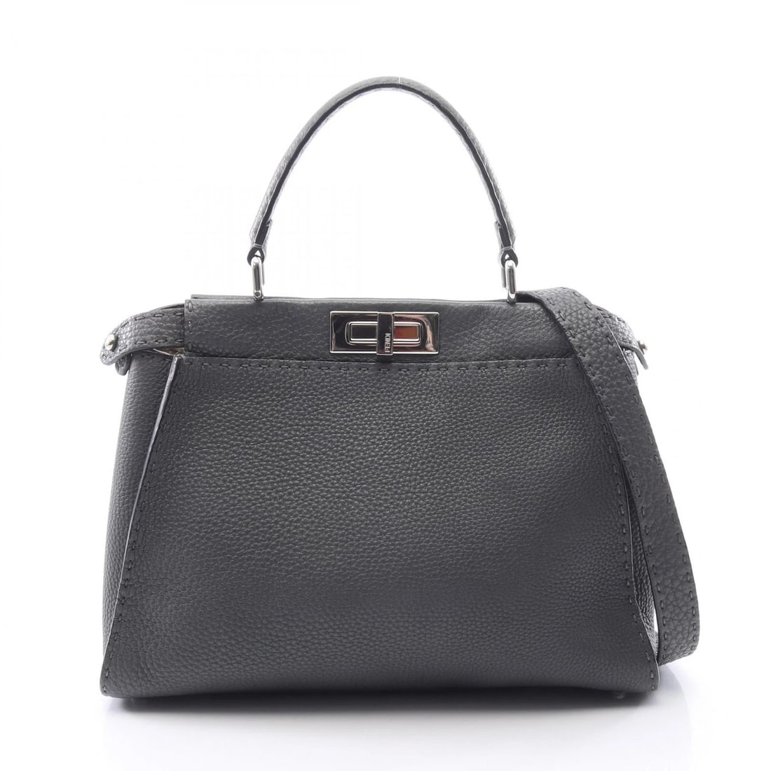 FENDI PEEKABOO REGULAR SELLERIA 2WAY SHOULDER HANDBAG: FENDI Peekaboo Regular Selleria 2WAY Shoulder Handbag Brand: FENDI Type/Style: Handbag Material: leather Color: Gray?ish colors Size: (H:9.4inch x W:13.4inch x D:5.1inch) Accessories: None