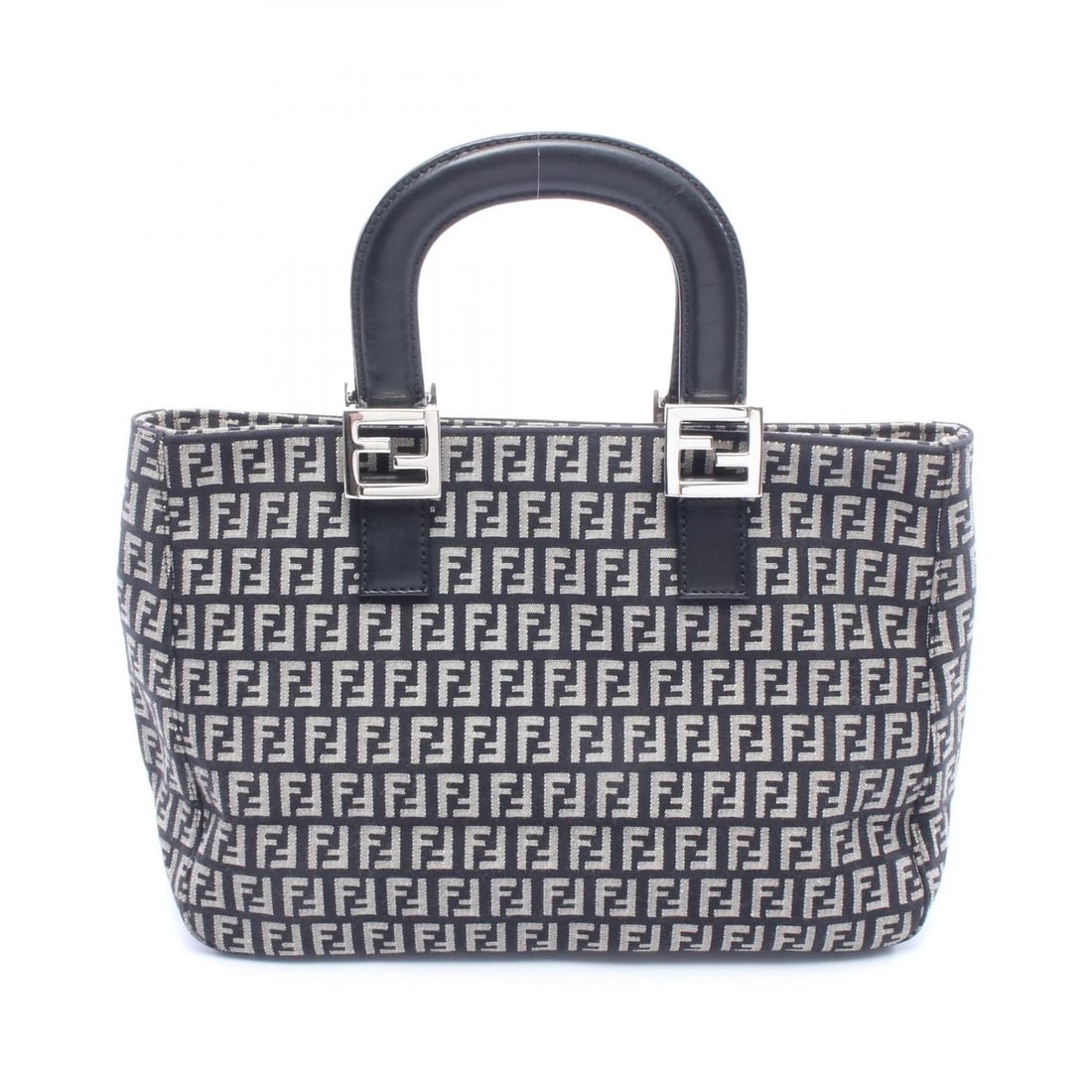 FENDI ZUCCA TOTE BAG CANVAS LEATHER BLACK GRAY: FENDI Zucca Tote Bag canvas leather Black Gray Brand: FENDI Type/Style: Tote Bag Material: canvas ? leather Color: Black?ish colors ? Gray?ish colors Size: (H:8.7inch x W:11.4inch x D:4.3inch) Acc