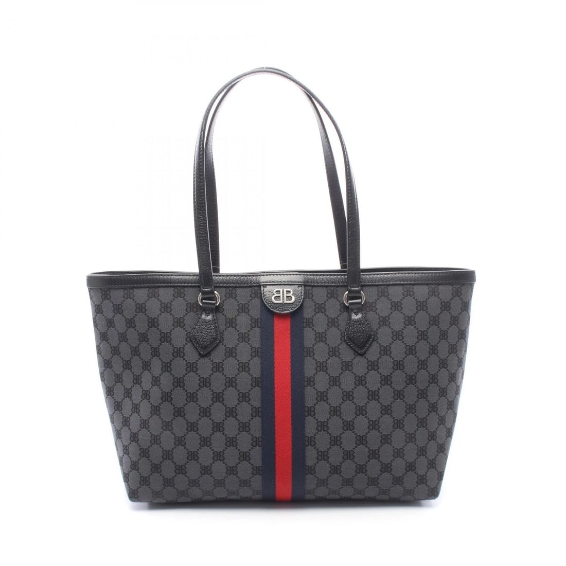 BALENCIAGA ? GUCCI THE HACKER PROJECT TOTE BAG: BALENCIAGA ? GUCCI The Hacker Project Tote Bag Brand: BALENCIAGA Type/Style: Tote Bag Material: canvas ? leather Color: Gray?ish colors ? Black?ish colors Size: (H:11.0inch x W:14.6inch x D:5.1inch)