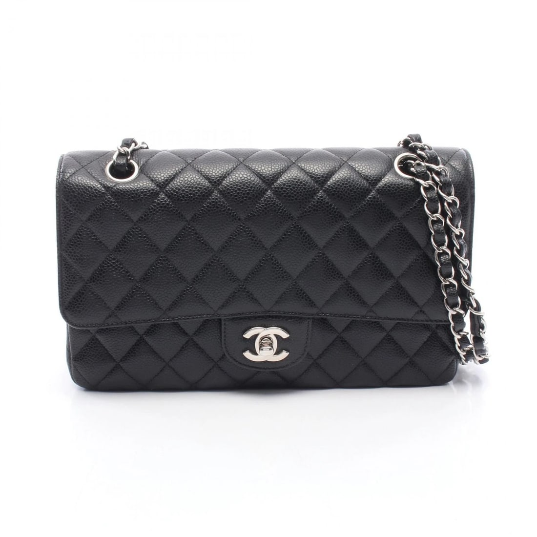 CHANEL MATELASSE W FLAP CHAIN SHOULDER BAG LEATHER BLACK (1 of 3)