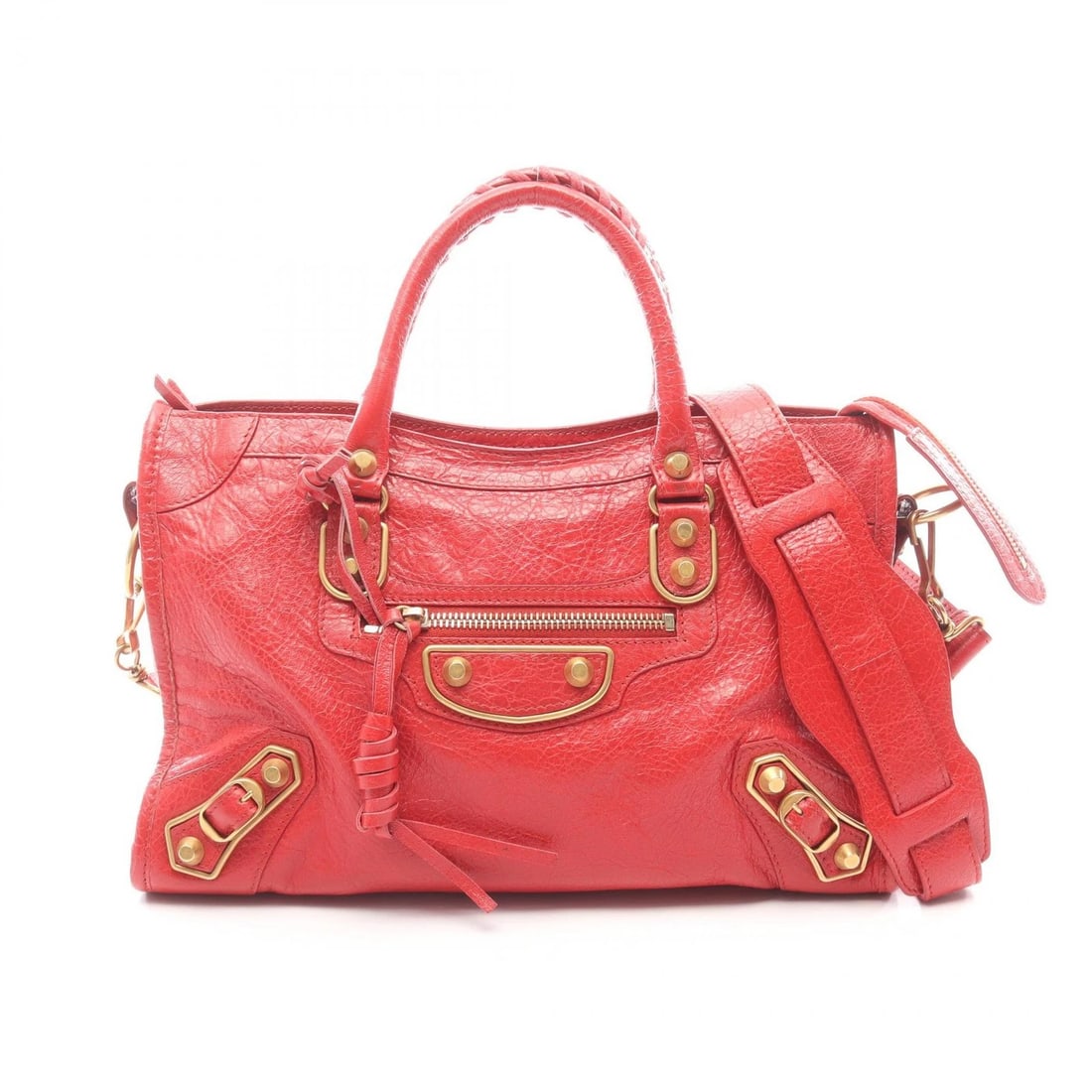 BALENCIAGA LE CITY SMALL SHOULDER CROSSBODY HANDBAG: BALENCIAGA Le City Small Shoulder Crossbody Handbag Brand: BALENCIAGA Type/Style: Handbag Material: leather Color: Red?ish colors Size: (H:7.3inch x W:11.8inch x D:3.9inch) Accessories: None <