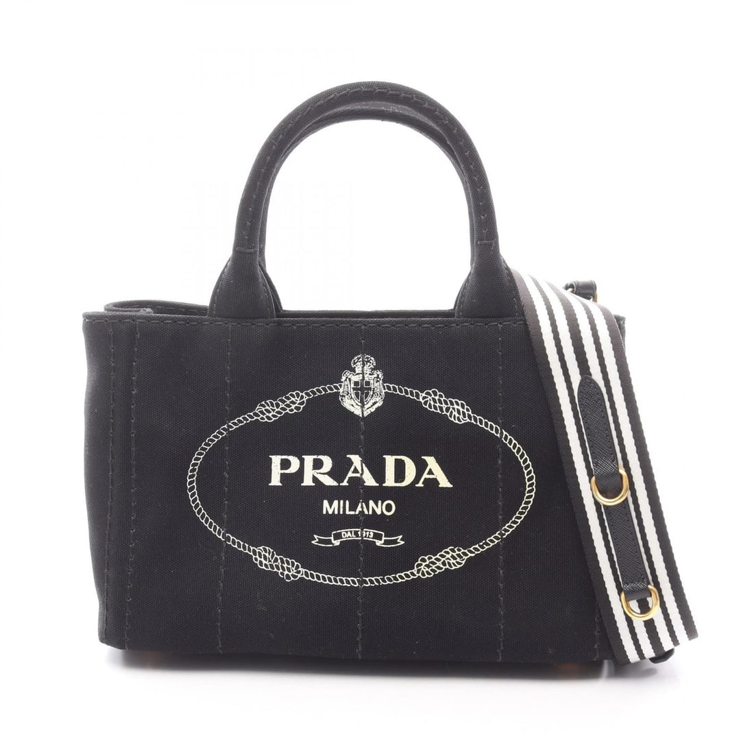 PRADA CANAPA 2WAY SHOULDER CROSSBODY TOTE HANDBAG: PRADA CANAPA 2WAY Shoulder Crossbody Tote Handbag Brand: PRADA Type/Style: Tote Bag Material: canvas Color: Black?ish colors Size: (H:7.5inch x W:11.0inch x D:5.5inch) Accessories: None Ac