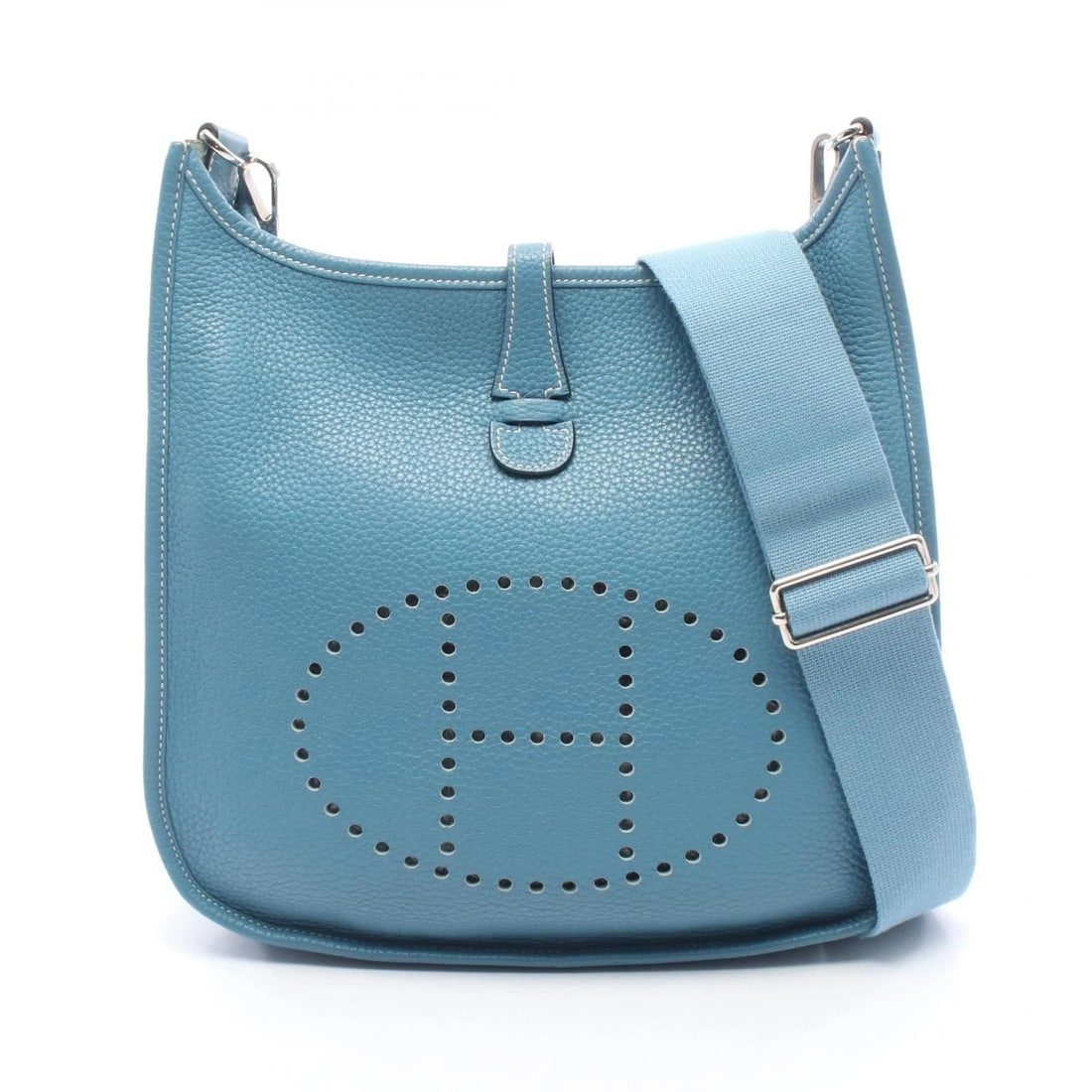 HERMES EVELYNE 3 PM SHOULDER CROSSBODY BAG: HERMES Evelyne 3 PM Shoulder crossbody Bag Brand: HERMES Type/Style: Shoulder Bag Material: Taurillon Clemence ? leather ? Taurillon Clemence Color: Blue jean / Blue?ish colors Size: (H:10.4inch x W:1