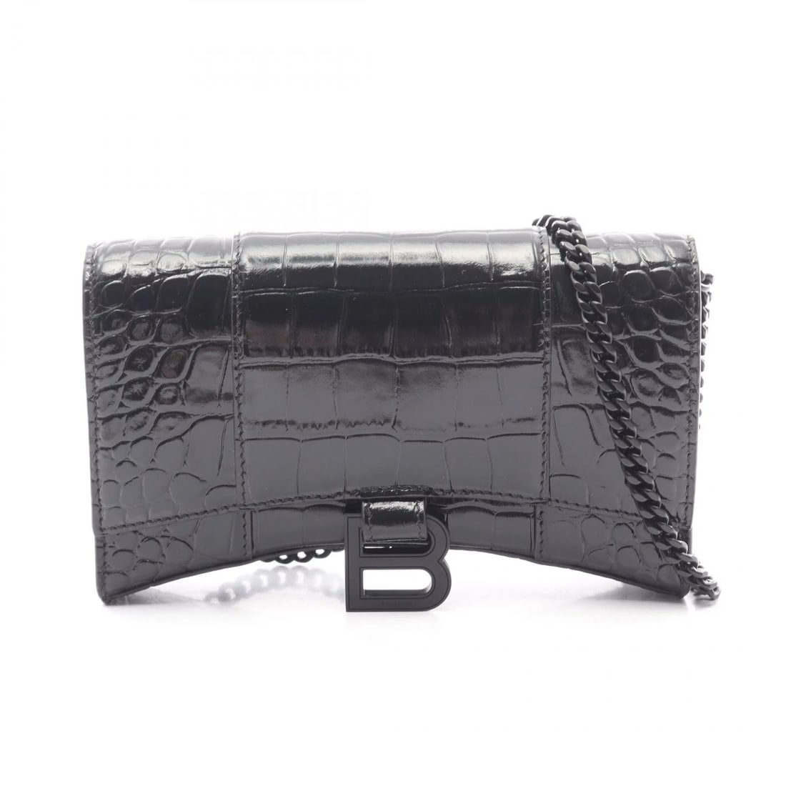 BALENCIAGA HOUR GLASS EMBOSSING CHAIN SHOULDER BAG: BALENCIAGA Hour glass embossing Chain Shoulder Bag Brand: BALENCIAGA Type/Style: Shoulder Bag Material: leather Color: Black?ish colors Size: (H:4.3inch x W:7.7inch x D:1.6inch) Accessories: None