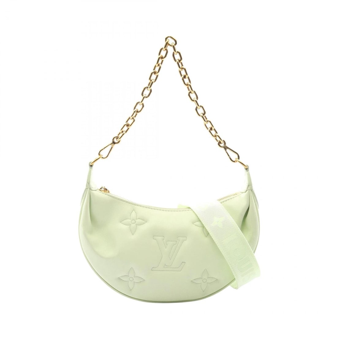 LOUIS VUITTON OVER THE MOON CROSSBODY CHAIN HANDBAG: LOUIS VUITTON Over the Moon crossbody chain Handbag Brand: LOUIS VUITTON Type/Style: Handbag Material: leather Color: Green?ish colors Size: (H:6.1inch x W:10.2inch x D:2.8inch) Accessories: None