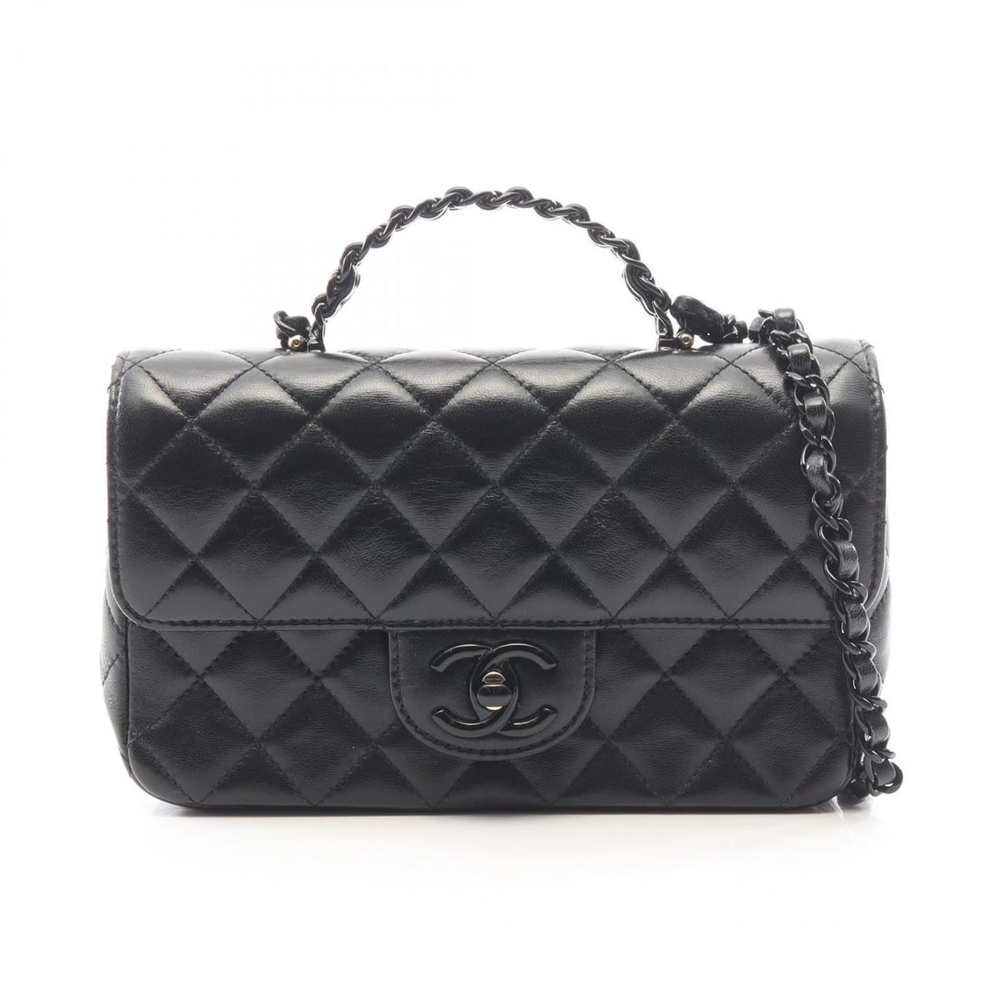 CHANEL MATELASSE TOP HANDLE CHAIN CROSSBODY SHOULDER HAND BAG: CHANEL Matelasse Top Handle chain crossbody Shoulder hand Bag Brand: CHANEL Type/Style: Shoulder Bag Material: Lambskin (sheep leather) Color: Black?ish colors Size: (H:4.7inch x W:7.9inch x D:2.4inch