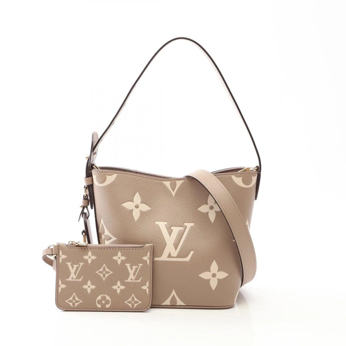 LOUIS VUITTON ALL-IN-ONE BB SHOULDER HANDBAG: LOUIS VUITTON All-in-one BB Shoulder Handbag Brand: LOUIS VUITTON Type/Style: Handbag Material: Monogram empreinte ? leather Color: Turtle claim / Beige?ish colors ? Beige?ish colors Size: (H:7.1inch 