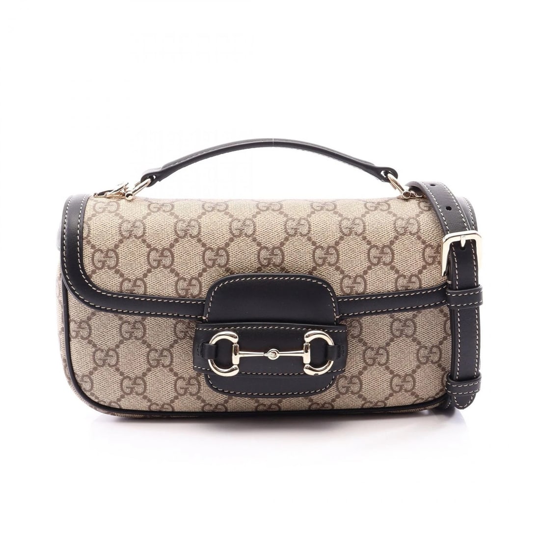 GUCCI HORSEBIT SOFT SMALL TOP HANDLE GG SUPREME CROSSBODY: GUCCI Horsebit Soft Small Top Handle GG Supreme Crossbody Brand: GUCCI Type/Style: Handbag Material: PVC coated canvas ? leather Color: Beige?ish colors ? Black?ish colors Size: (H:4.7inch x W:8.7inch