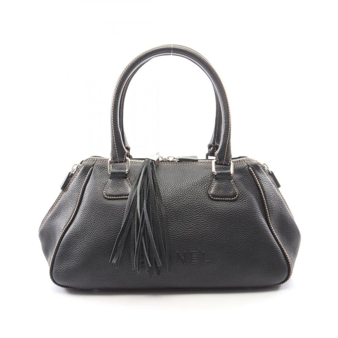 CHANEL LOGO FRINGE SHOULDER HANDBAG LEATHER: CHANEL Logo fringe Shoulder Handbag leather Brand: CHANEL Type/Style: Tote Bag Material: Nylon ? leather Color: Black?ish colors Size: (H:10.2inch x W:13.0inch x D:5.5inch) Accessories: None <