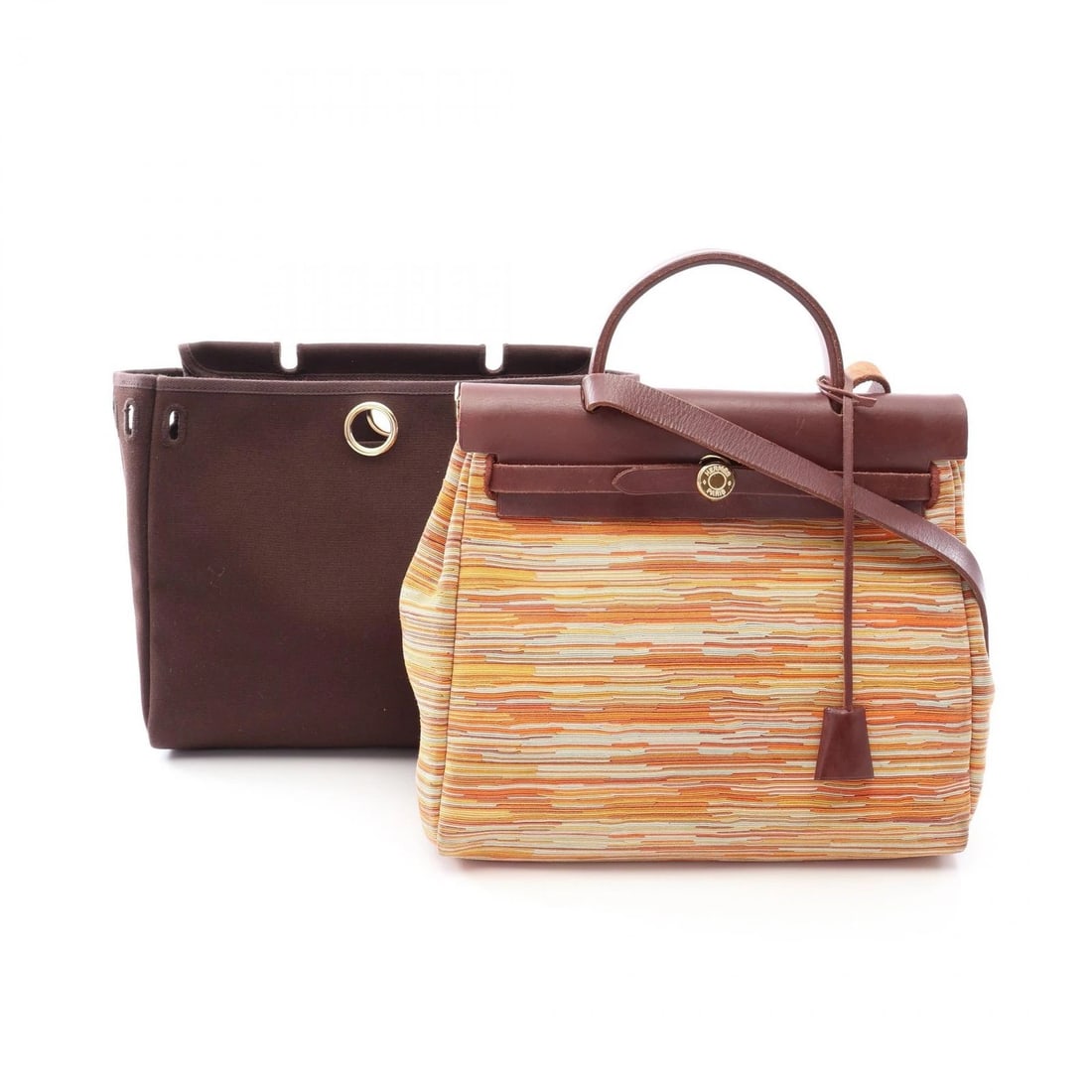 HERMES HERBAG PM SHOULDER HANDBAG: HERMES Herbag PM shoulder Handbag Brand: HERMES Type/Style: Handbag Material: Vibrato ? leather ? Vibrato / Vache leather Hunter Color: Brown?ish colors ? Multicolor?ish colors Size: (H:9.8inch x W:11