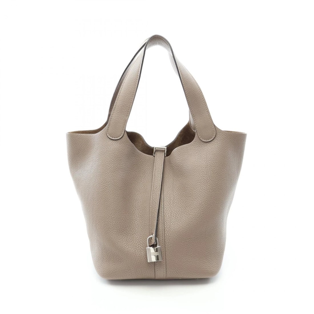 HERMES PICOTIN LOCK MM TOTE HANDBAG: HERMES Picotin Lock MM tote Handbag Brand: HERMES Type/Style: Handbag Material: Taurillon Clemence ? leather ? Taurillon Clemence Color: Gris tourterelle / Gray?ish colors Size: (H:8.3inch x W:8.7inch