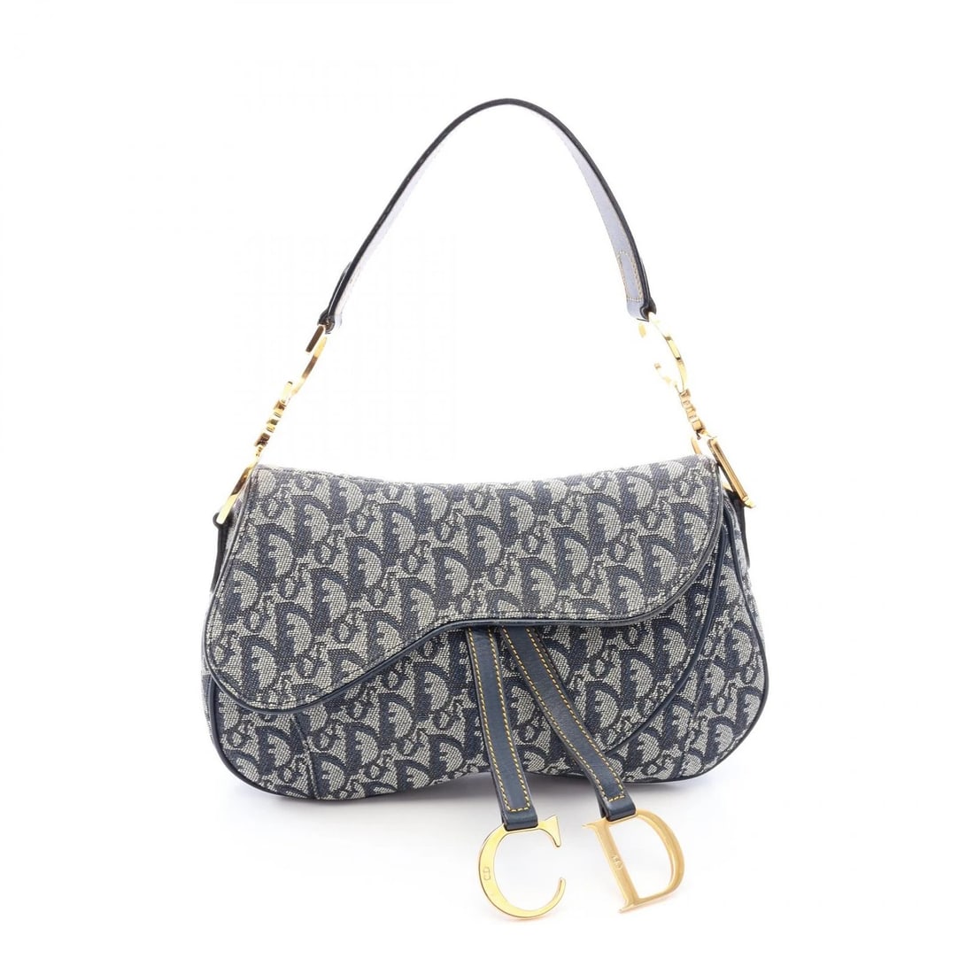 CHRISTIAN DIOR DOUBLE SADDLE TROTTER SHOULDER HAND BAG: Christian Dior Double saddle trotter Shoulder hand Bag Brand: DIOR Type/Style: Shoulder Bag Material: canvas ? leather Color: Navy?ish colors Size: (H:6.7inch x W:11.0inch x D:1.6inch) Accessories