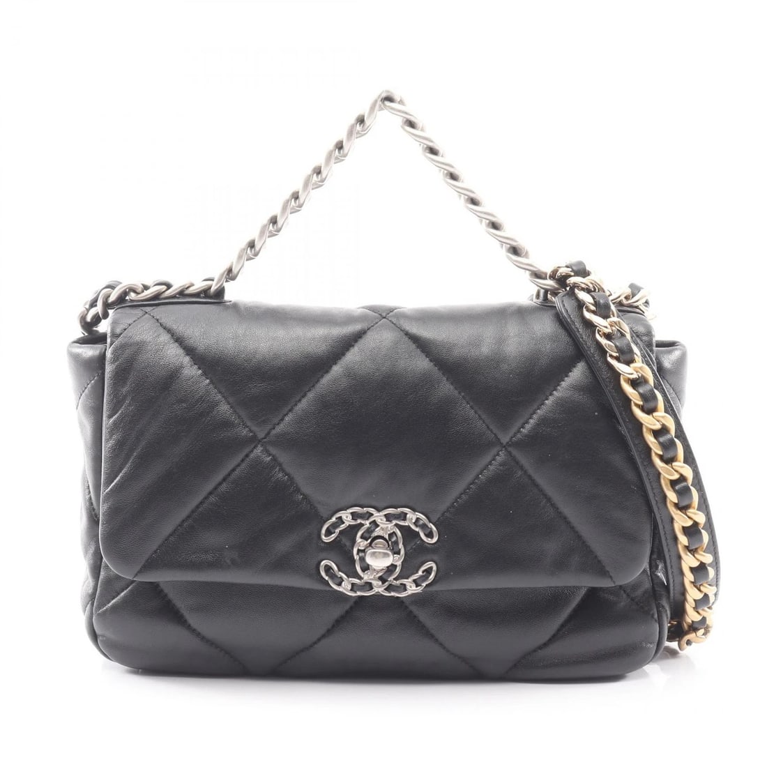 CHANEL 19 DIX-NEUF MATELASSE CHAIN CROSSBODY SHOULDER BAG: CHANEL 19 dix-neuf Matelasse chain crossbody Shoulder Bag Brand: CHANEL Type/Style: Shoulder Bag Material: Lambskin (sheep leather) Color: Black?ish colors Size: (H:6.7inch x W:9.8inch x D:3.1inch)