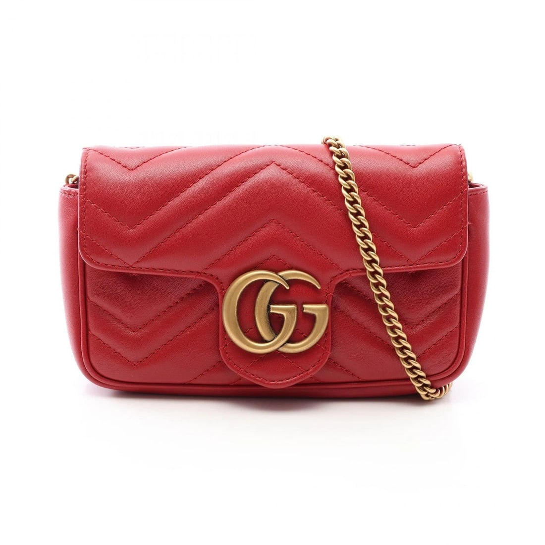 GUCCI GG MARMONT SUPER MINI CHAIN CROSSBODY SHOULDER BAG: GUCCI GG Marmont Super Mini Chain crossbody Shoulder Bag Brand: GUCCI Type/Style: Shoulder Bag Material: leather Color: Red?ish colors Size: (H:3.9inch x W:6.7inch x D:1.8inch) Accessories: None <