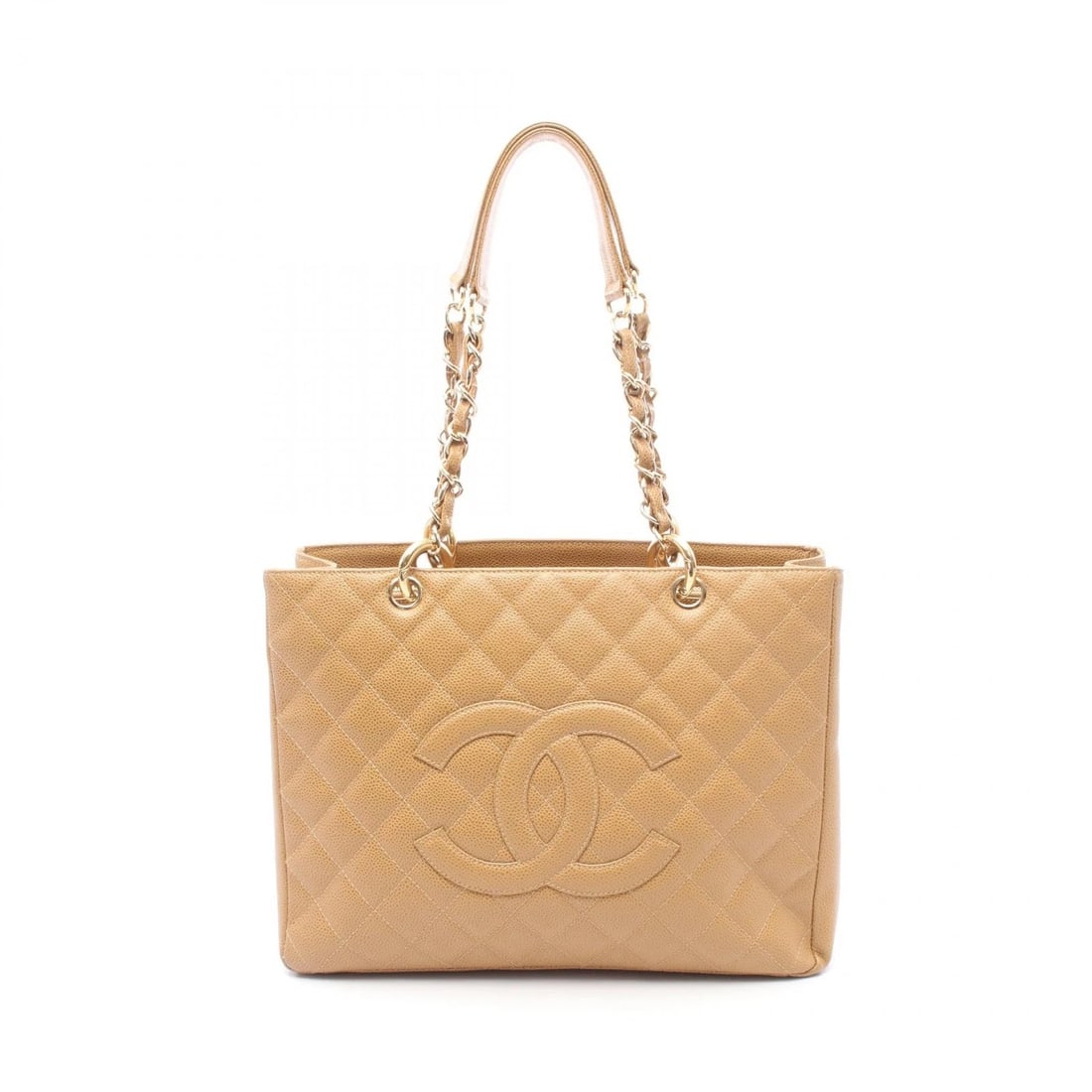CHANEL MATELASSE GRAND SHOPPING GST CHAIN TOTE BAG: CHANEL Matelasse Grand Shopping GST Chain Tote Bag Brand: CHANEL Type/Style: Tote Bag Material: Calfskin (cowhide) Color: Brown?ish colors Size: (H:9.6inch x W:13.4inch x D:5.1inch) Accessories: N