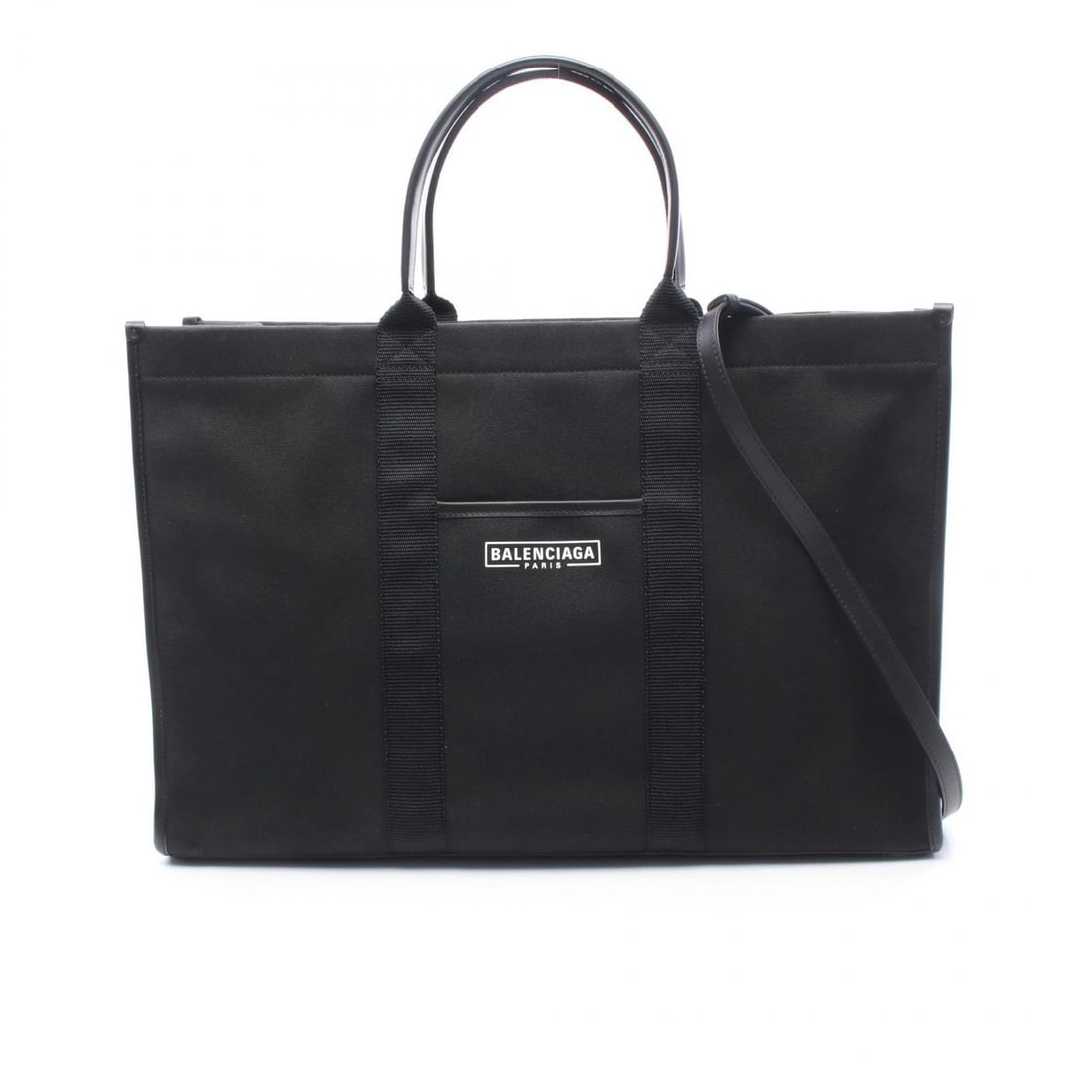 BALENCIAGA HARDWARE LARGE SHOULDER TOTE HANDBAG: BALENCIAGA Hardware Large Shoulder Tote Handbag Brand: BALENCIAGA Type/Style: Tote Bag Material: canvas ? leather Color: Black?ish colors Size: (H:12.8inch x W:18.9inch x D:5.9inch) Accessories: None
