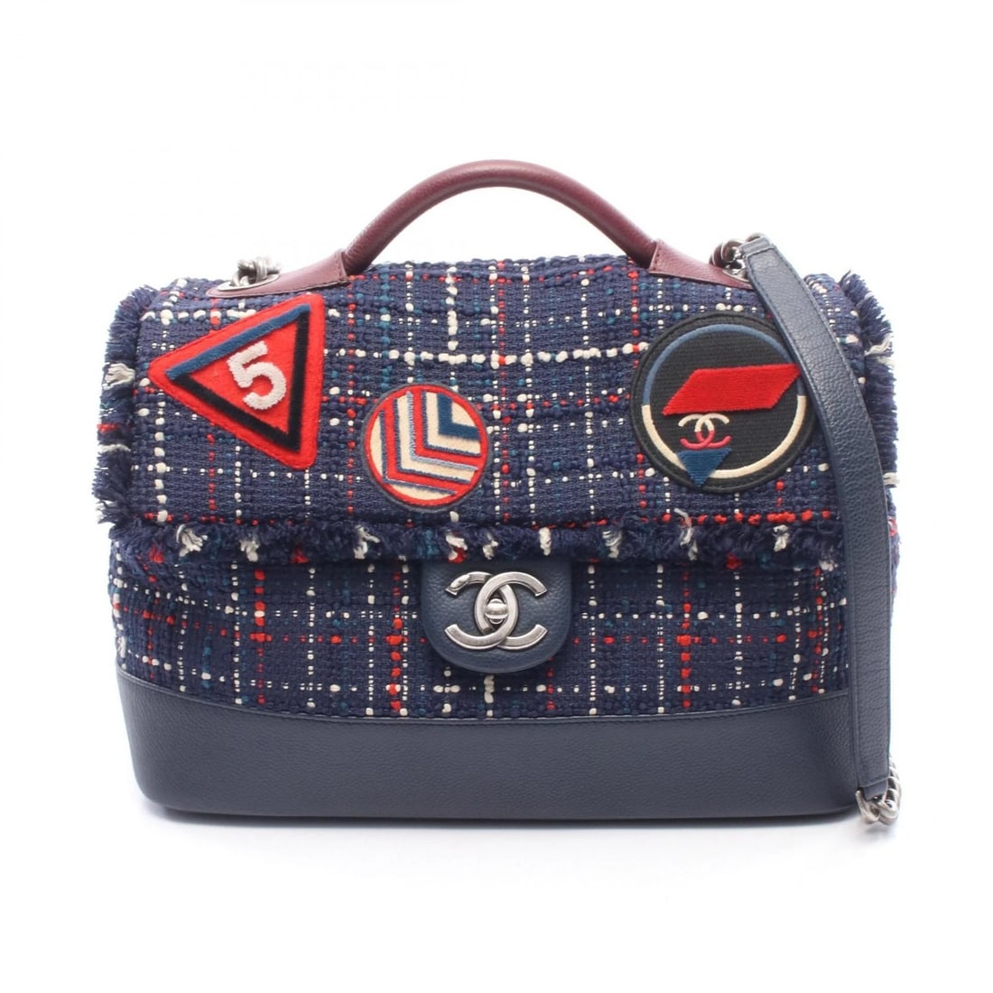 CHANEL AIRLINE CHAIN CROSSBODY SHOULDER HANDBAG: CHANEL Airline Chain Crossbody Shoulder Handbag Brand: CHANEL Type/Style: Shoulder Bag Material: Fabric ? leather Color: Navy?ish colors ? Bordeaux?ish colors ? Multicolor?ish colors Size: (H:8.3inch