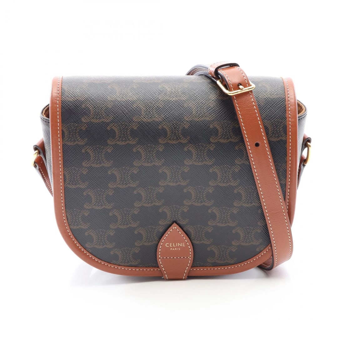 CELINE FOLCO MEDIUM TRIOMPHE SHOULDER CROSSBODY BAG: CELINE Folco Medium Triomphe Shoulder crossbody Bag Brand: CELINE Type/Style: Shoulder Bag Material: PVC coated canvas ? leather Color: Black?ish colors ? Brown?ish colors Size: (H:6.3inch x W:7.3inch