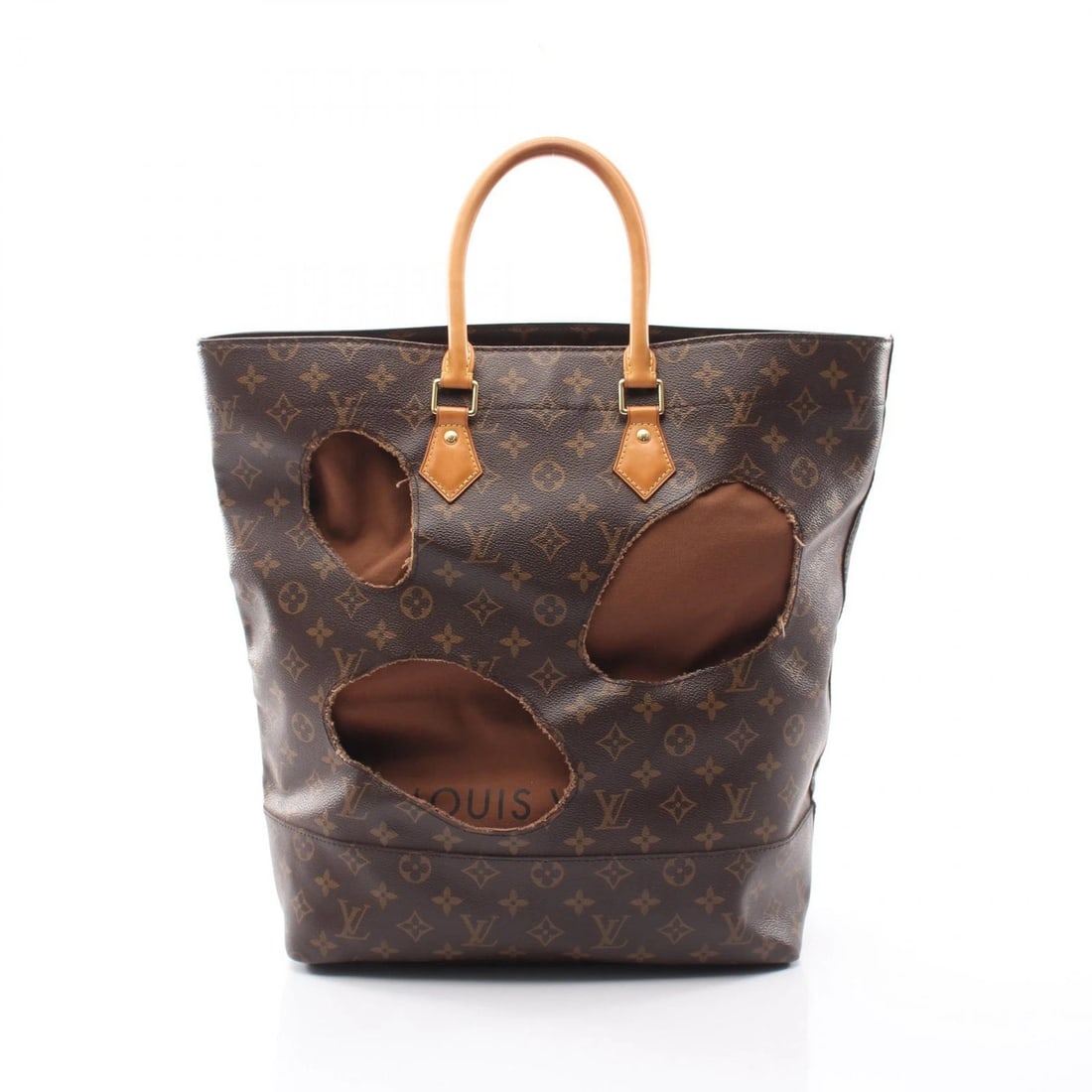 LOUIS VUITTON LOUIS VUITTON REI KAWAKUBO WITH HOLES MONOGRAM TOTE BAG: LOUIS VUITTON LOUIS VUITTON Rei Kawakubo with holes Monogram Tote Bag Brand: LOUIS VUITTON Type/Style: Tote Bag Material: Monogram ? PVC coated canvas ? leather Color: Brown?ish colors Size: (H:15.7in