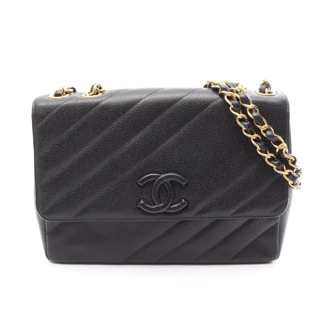 CHANEL BIAS STITCH COCO MARK CHAIN SHOULDER BAG: CHANEL Bias Stitch COCO Mark chain Shoulder Bag Brand: CHANEL Type/Style: Shoulder Bag Material: Grained Calfskin leather Color: Black?ish colors Size: (H:8.7inch x W:11.8inch x D:3.1inch) Accesso