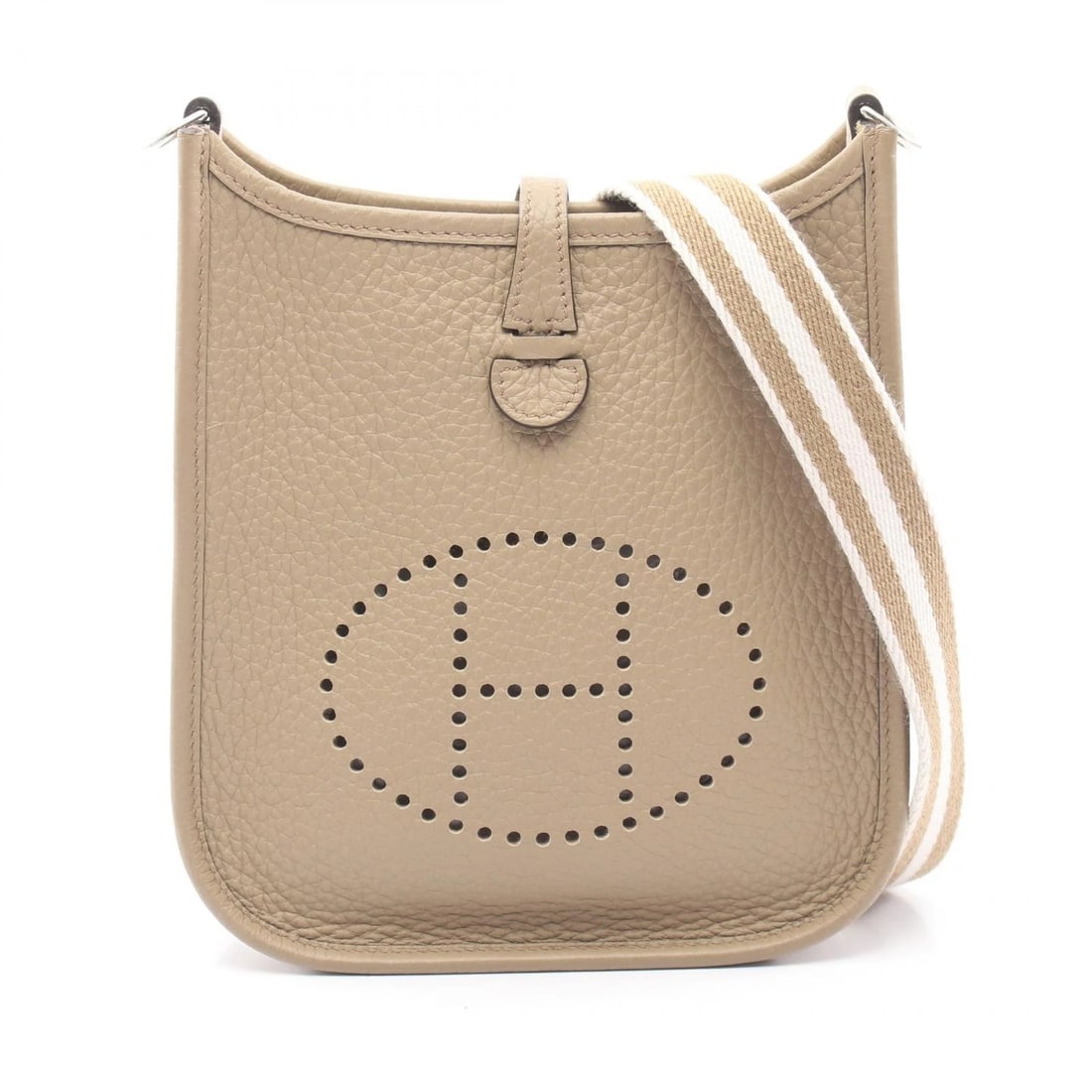 HERMES EVELYNETPM SHOULDER BAG: HERMES EvelyneTPM Shoulder Bag Brand: HERMES Type/Style: Shoulder Bag Material: Taurillon Clemence ? leather Color: Beige Marfa / Beige?ish colors Size: (H:7.1inch x W:6.5inch x D:2.2inch) Accesso
