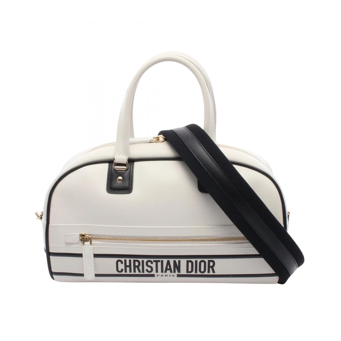 DIOR VIBE BOWLING SHOULDER CROSSBODY HANDBAG: Dior Vibe Bowling Shoulder crossbody Handbag Brand: DIOR Type/Style: Handbag Material: leather Color: White?ish colors ? Black?ish colors Size: (H:7.9inch x W:13.0inch x D:5.9inch) Accessories: No