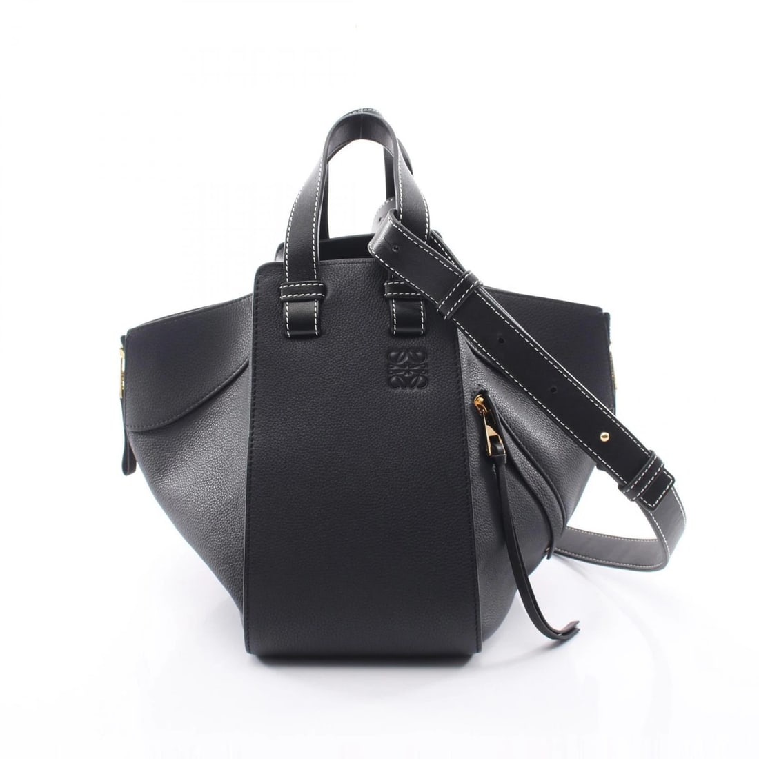 LOEWE HAMMOCK SMALL 2-WAY SHOULDER HANDBAG: LOEWE HAMMOCK SMALL 2-Way Shoulder Handbag Brand: LOEWE Type/Style: Handbag Material: leather Color: Navy?ish colors ? Black?ish colors Size: (H:9.8inch x W:5.5inch x D:9.8inch) Accessories: None