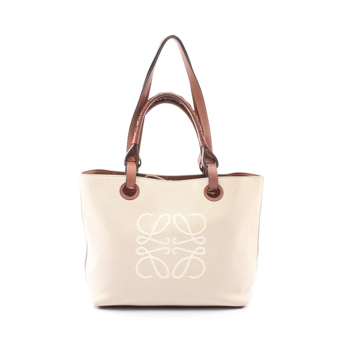 LOEWE ANAGRAM SHOULDER TOTE HANDBAG: LOEWE Anagram Shoulder Tote Handbag Brand: LOEWE Type/Style: Tote Bag Material: canvas ? Brown Color: Beige?ish colors ? Brown?ish colors Size: (H:9.8inch x W:11.0inch x D:5.5inch) Accessories: No