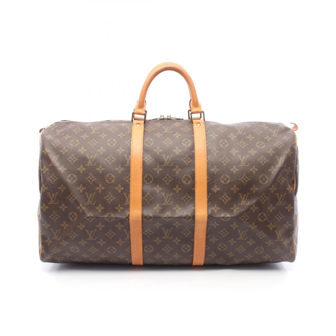 LOUIS VUITTON KEEPALL 55 TRAVEL HAND BAG: LOUIS VUITTON Keepall 55 travel hand bag Brand: LOUIS VUITTON Type/Style: Boston bag Material: Monogram ? PVC coated canvas ? leather Color: Brown?ish colors Size: (H:11.8inch x W:22.0inch x D:9.8inch
