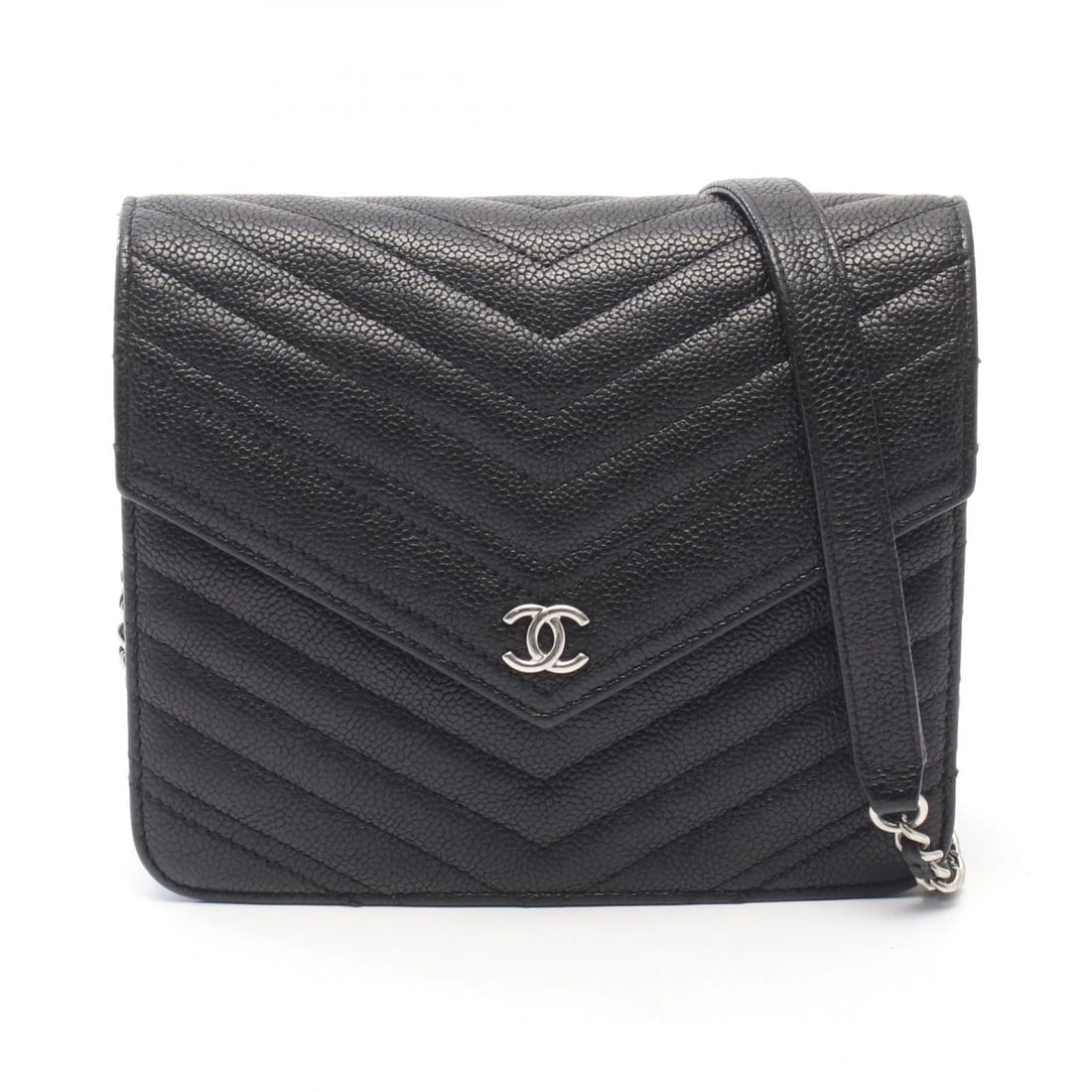 CHANEL CHEVRON V STITCH SHOULDER BAG: CHANEL Chevron V Stitch Shoulder Bag Brand: CHANEL Type/Style: Shoulder Bag Material: Grained Calfskin leather Color: Black?ish colors Size: (H:5.9inch x W:6.7inch x D:0.8inch) Accessories: None <