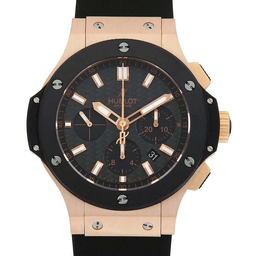 HUBLOT BIG BANG GOLD CERAMIC WATCH: HUBLOT big bang gold ceramic Watch Brand: HUBLOT Type/Style: Wrist watch Material: Band Material rubber, Case Material Red gold/ceramic Color: Dial Color Black Size: Case:W44mm Accessories: None