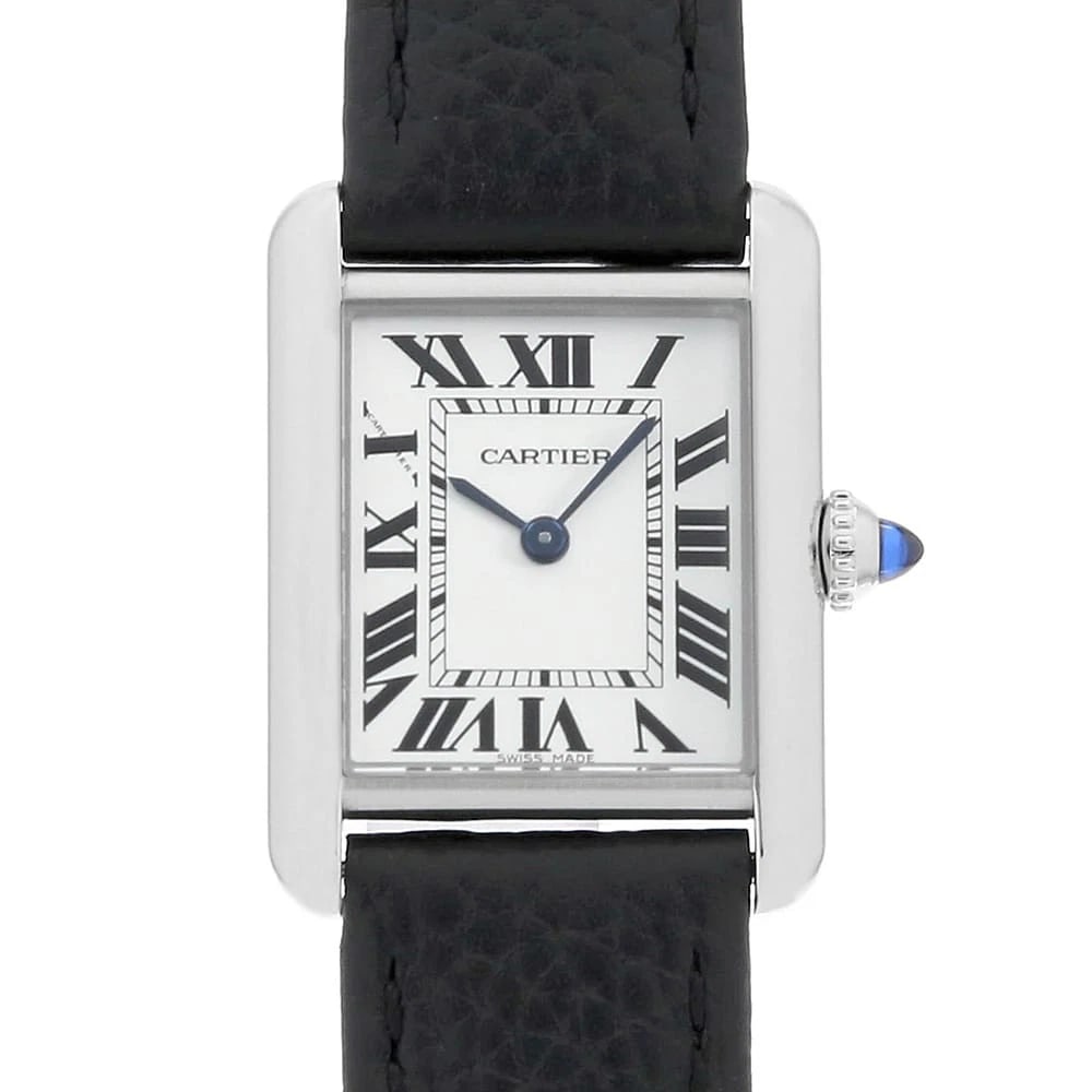 CARTIER TANK MAST STAINLESS STEEL WATCH: Cartier Tank mast Stainless Steel Watch Brand: Cartier Type/Style: Wrist watch Material: Band Material Calfskin, Case Material Stainless Steel Color: Dial Color Silver Size: Case:W29.5mm x H22mm