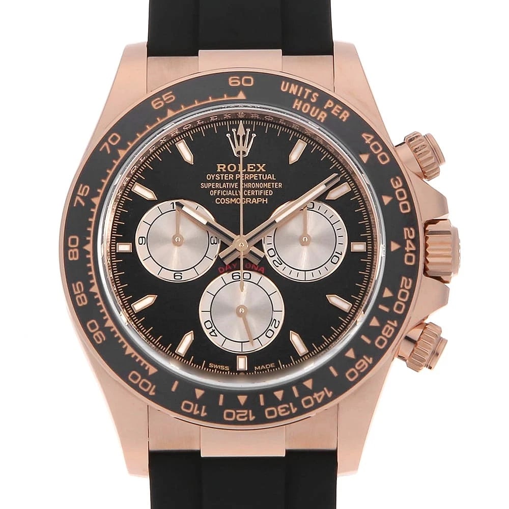 ROLEX COSMOGRAPH DAYTONA BLACK SAND DUST WATCH: ROLEx Cosmograph Daytona black Sand Dust Watch Brand: ROLEx Type/Style: Wrist watch Material: Band Material rubber, Case Material Everose Gold Color: Dial Color Black Size: Case:WCircumference of