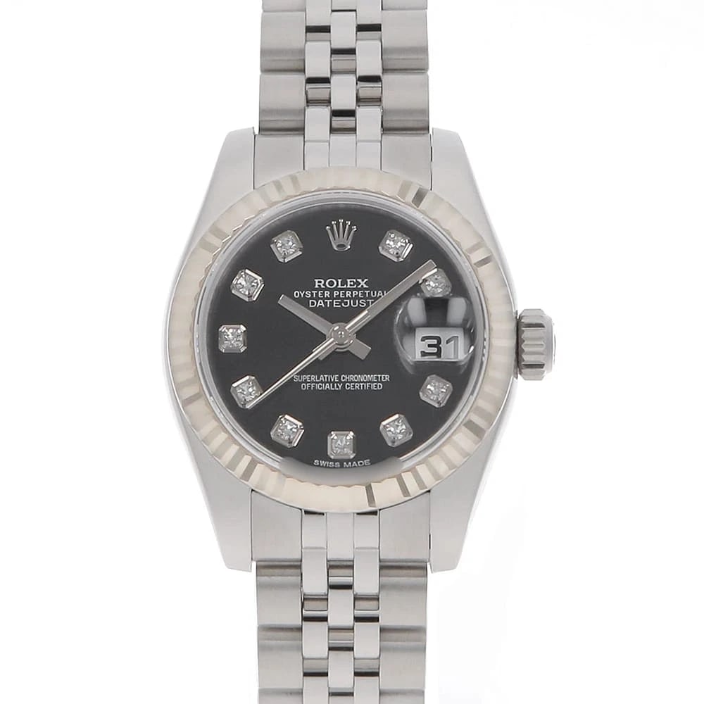 ROLEX DATEJUST DIAMOND BLACK WATCH: ROLEx Datejust Diamond black Watch Brand: ROLEx Type/Style: Wrist watch Material: Band Material Stainless Steel, Case Material Stainless Steel/White gold Color: Dial Color Black Size: Case:W26mm