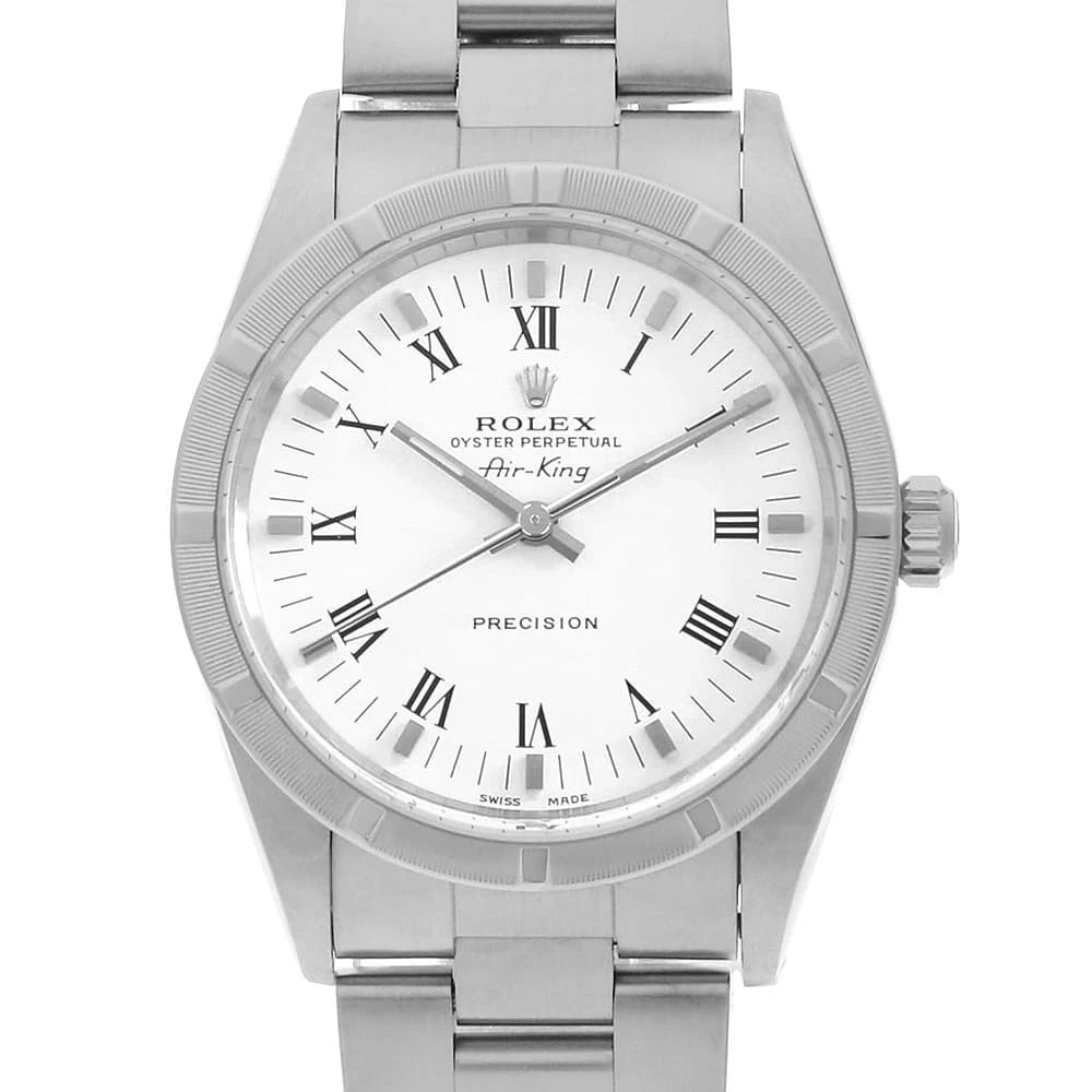 ROLEX AIR KING WHITE STAINLESS STEEL WATCH: ROLEx Air king white Stainless Steel Watch Brand: ROLEx Type/Style: Wrist watch Material: Band Material Stainless Steel, Case Material Stainless Steel Color: Dial Color White Size: Case:W34mm