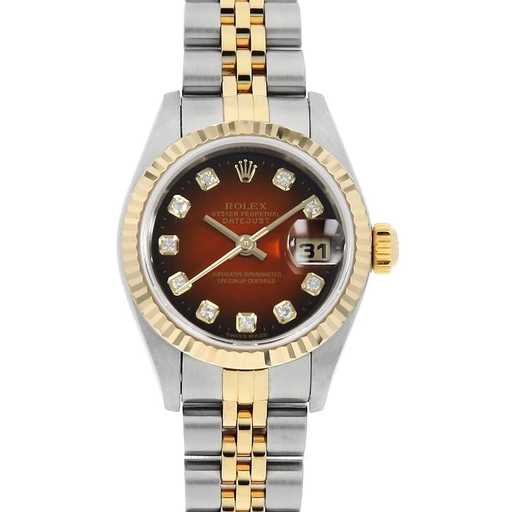 ROLEX DATEJUST DIAMOND RED GRADATION WATCH: ROLEx Datejust Diamond Red Gradation Watch Brand: ROLEx Type/Style: Wrist watch Material: Band Material Stainless Steel/Yellow Gold, Case Material Stainless Steel/Yellow Gold Color: Dial Color Red Siz