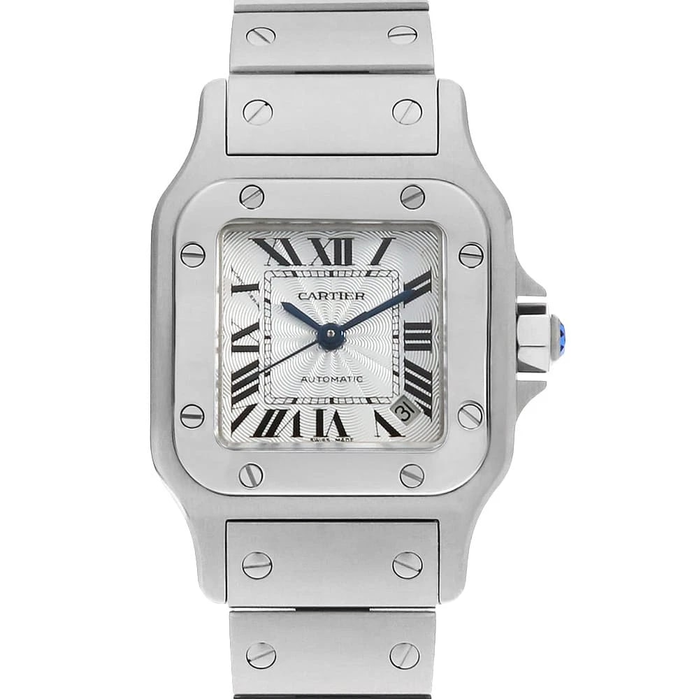 CARTIER STAINLESS STEEL WATCH: Cartier Stainless Steel Watch Brand: Cartier Type/Style: Wrist watch Material: Band Material Stainless Steel, Case Material Stainless Steel Color: Dial Color Silver Size: Case:W24mm Circumference of
