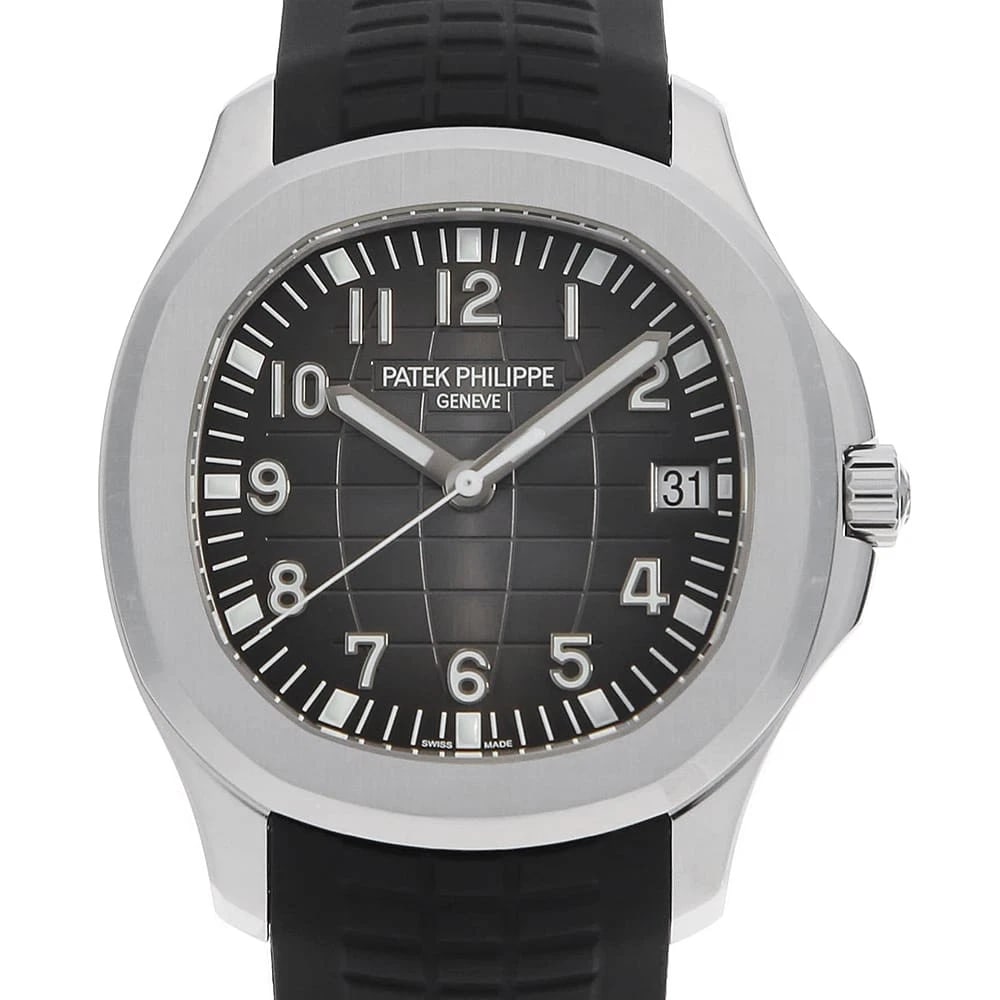 PATEK PHILIPPE AQUANAUT STAINLESS STEEL WATCH: PATEK PHILIPPE Aquanaut Stainless Steel Watch Brand: PATEK PHILIPPE Type/Style: Wrist watch Material: Band Material rubber, Case Material Stainless Steel Color: Dial Color Black Size: Case:W40.8mm
